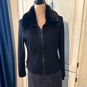 BISOU*BISOU Elegant Black Jacket with Faux Fur Collar